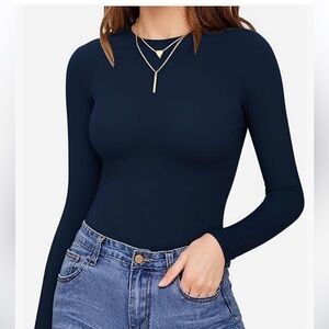MANGOPOP Women's Crew Neck Long Sleeve Bodysuit T Shirt - Basic Tops​